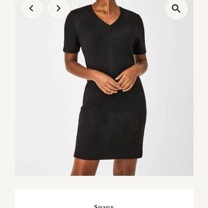 SPANX Black V-Neck Mini Dress faux suede column dress